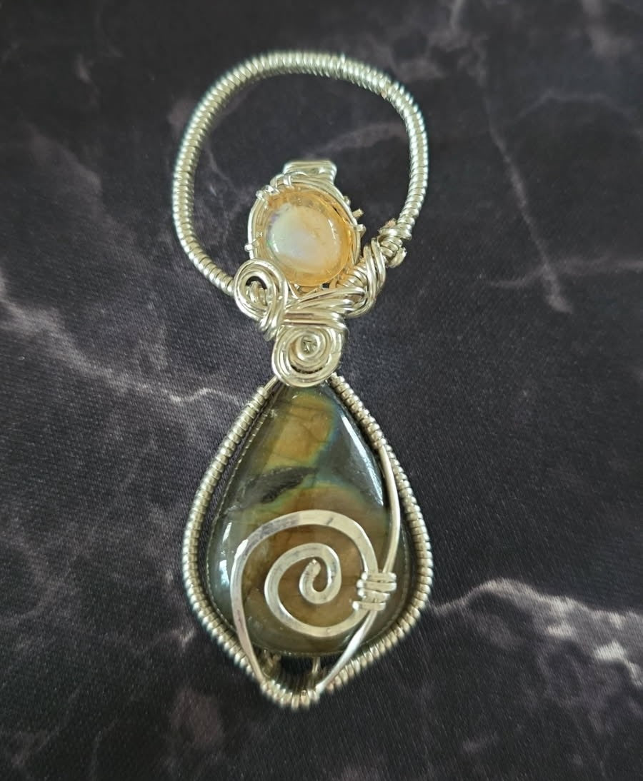 Goddess Angel Pendant - Ethiopian Opal and Labradorite