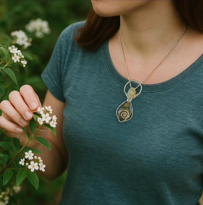 Goddess Angel Pendant - Ethiopian Opal and Labradorite